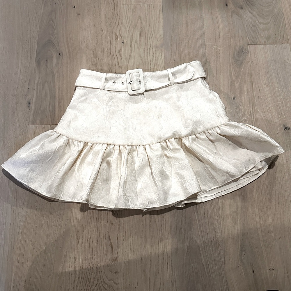 Bone White Jacquard Embossed Belted Ruffled Coquette Mini Skort Angelcore Medium